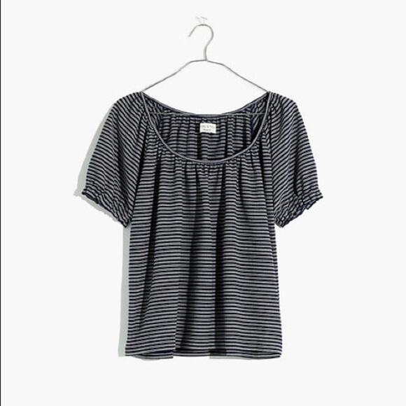 Madewell Texture & Thread Navy Stripe Peasant Top - Picture 3 of 13